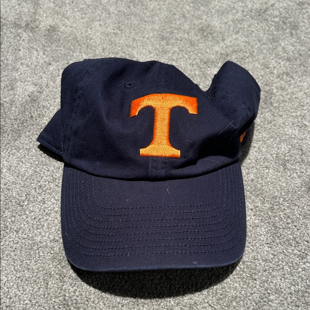 Navy Blue and Orange 'T' Logo Cap